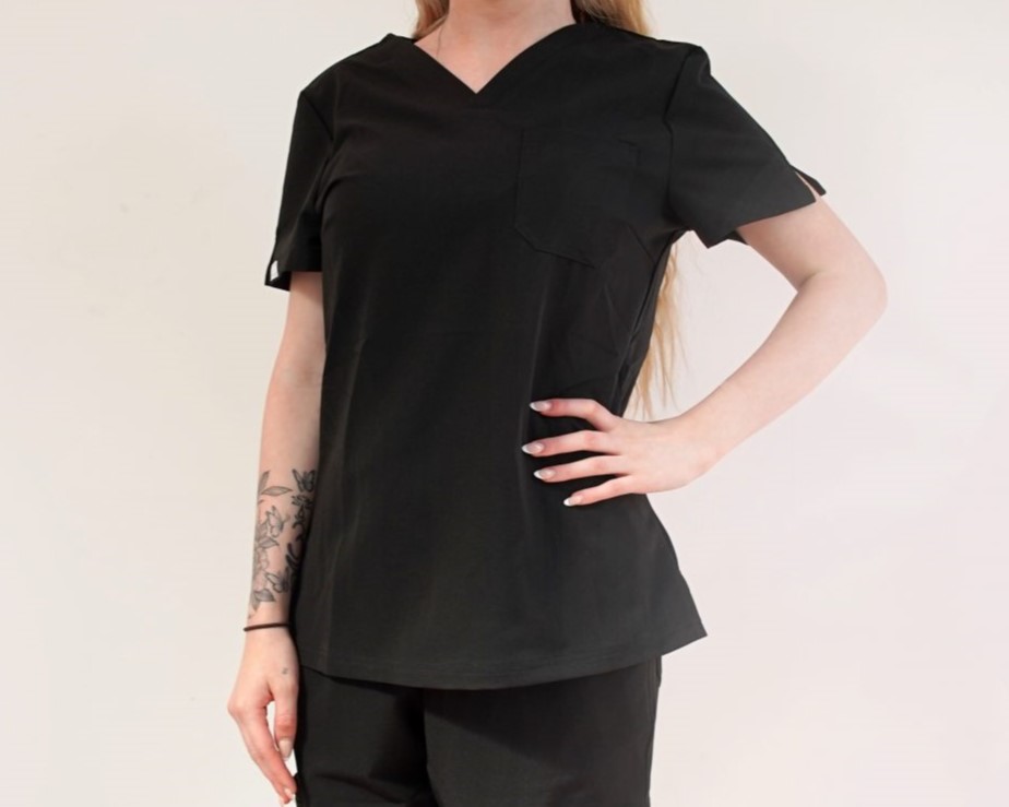 V-Neck Top Scrubs Black